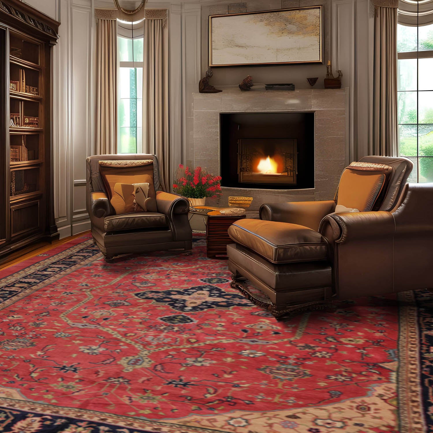 10x14 Rouge, Mint, Tan Color Hand Knotted All-Over 100% Wool Traditional Oriental Rug