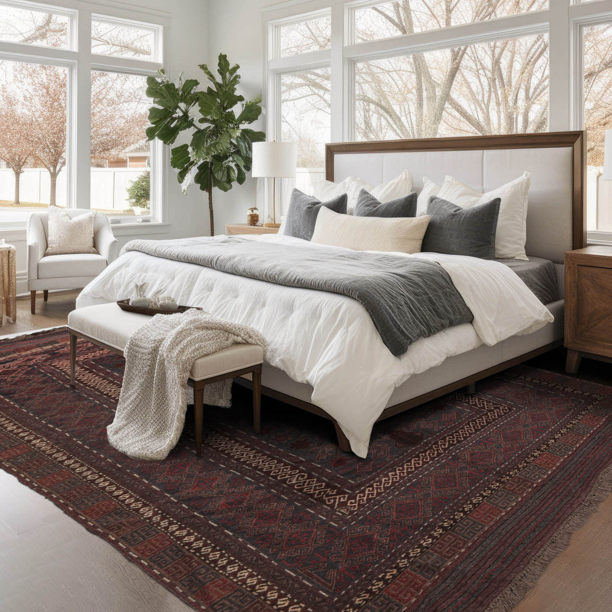 5x7 Gray, Brown, Beige Color Hand Woven All-Over 100% Wool Transitional Oriental Rug