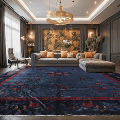 10x14 Navy, Plum, Peach Color Hand Knotted All-Over 100% Wool Traditional Oriental Rug