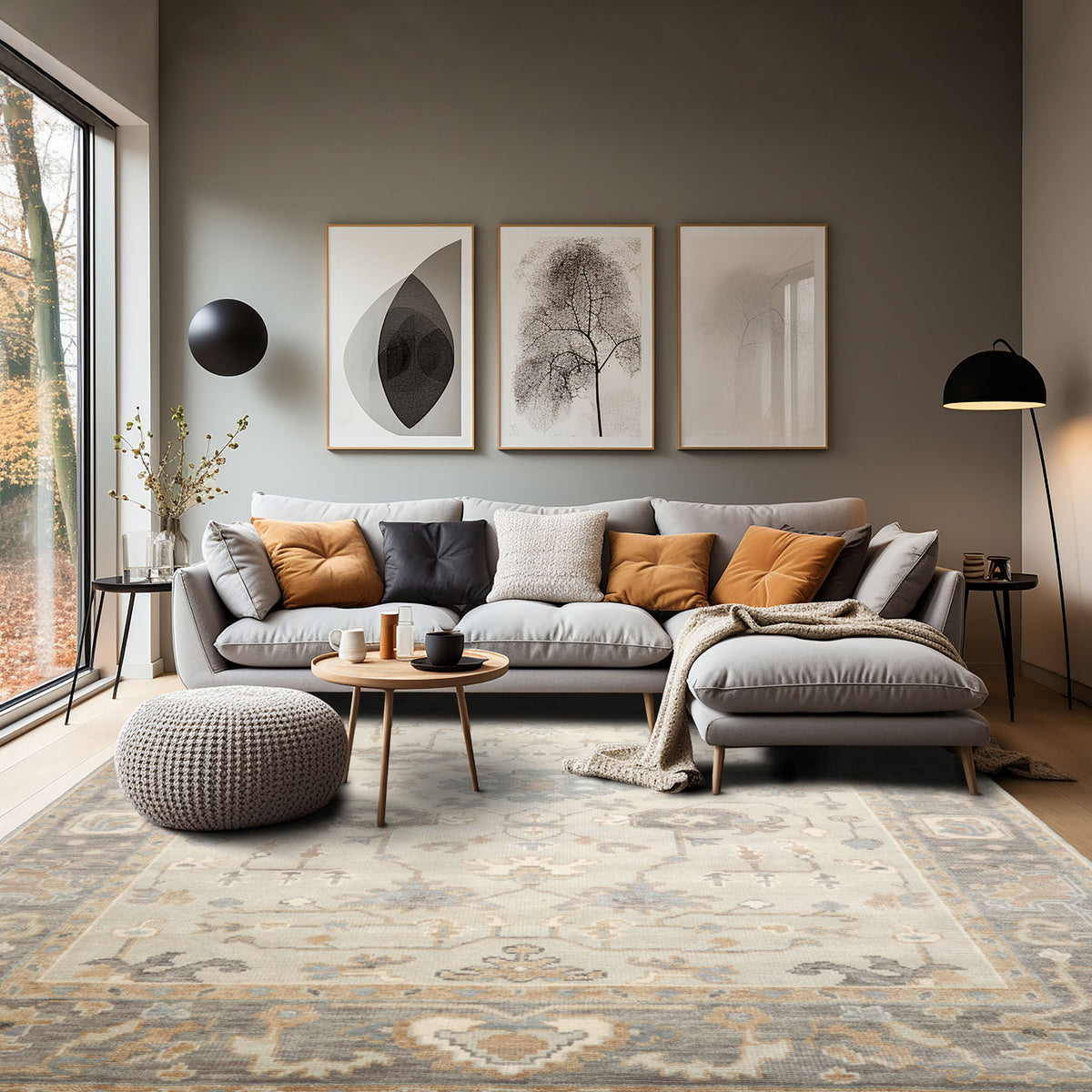 8x10 Gray, Beige, Tan Color Hand Knotted Turkish Oushak 100% Wool Traditional Oriental Rug