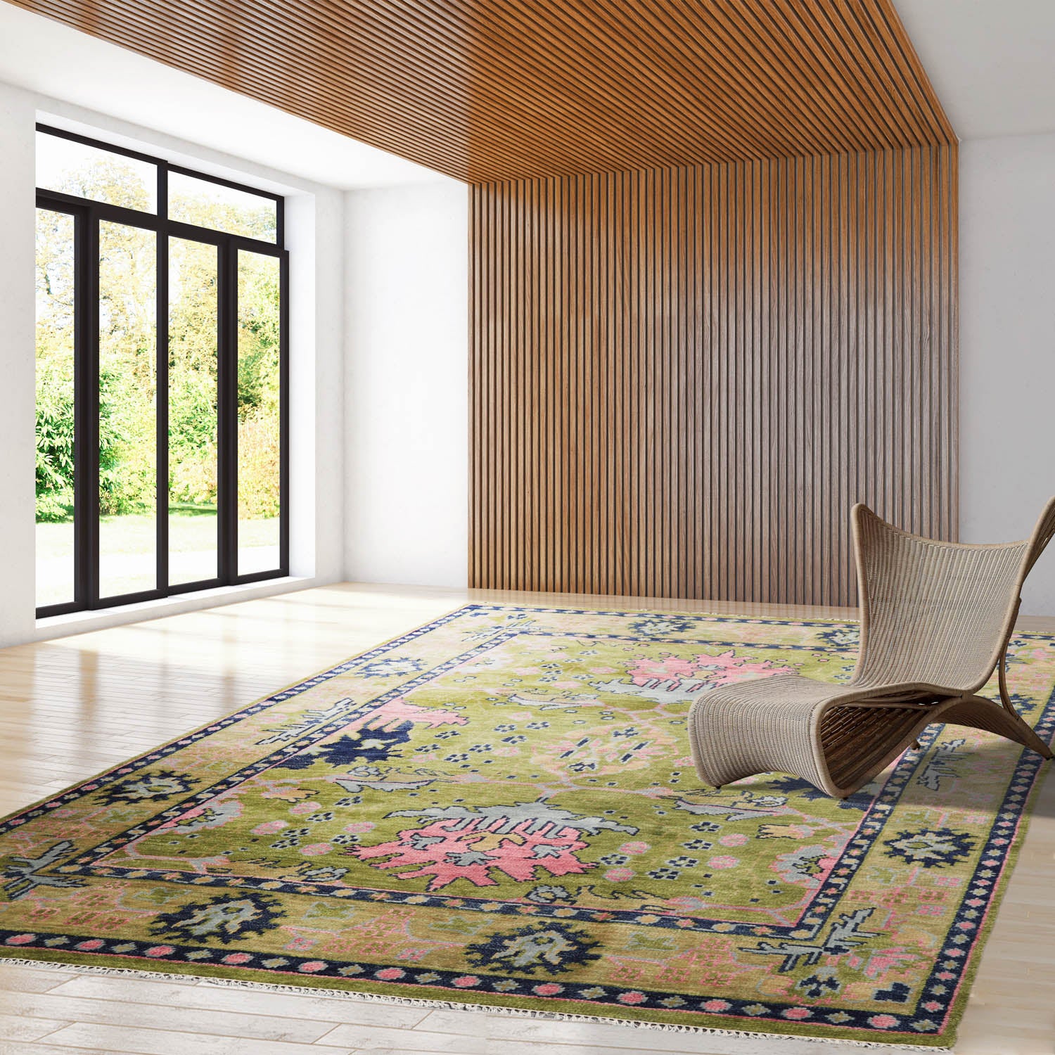 Runner Green Rust Navy Color Hand Knotted All-Over 100% Wool Traditional Oriental Rug