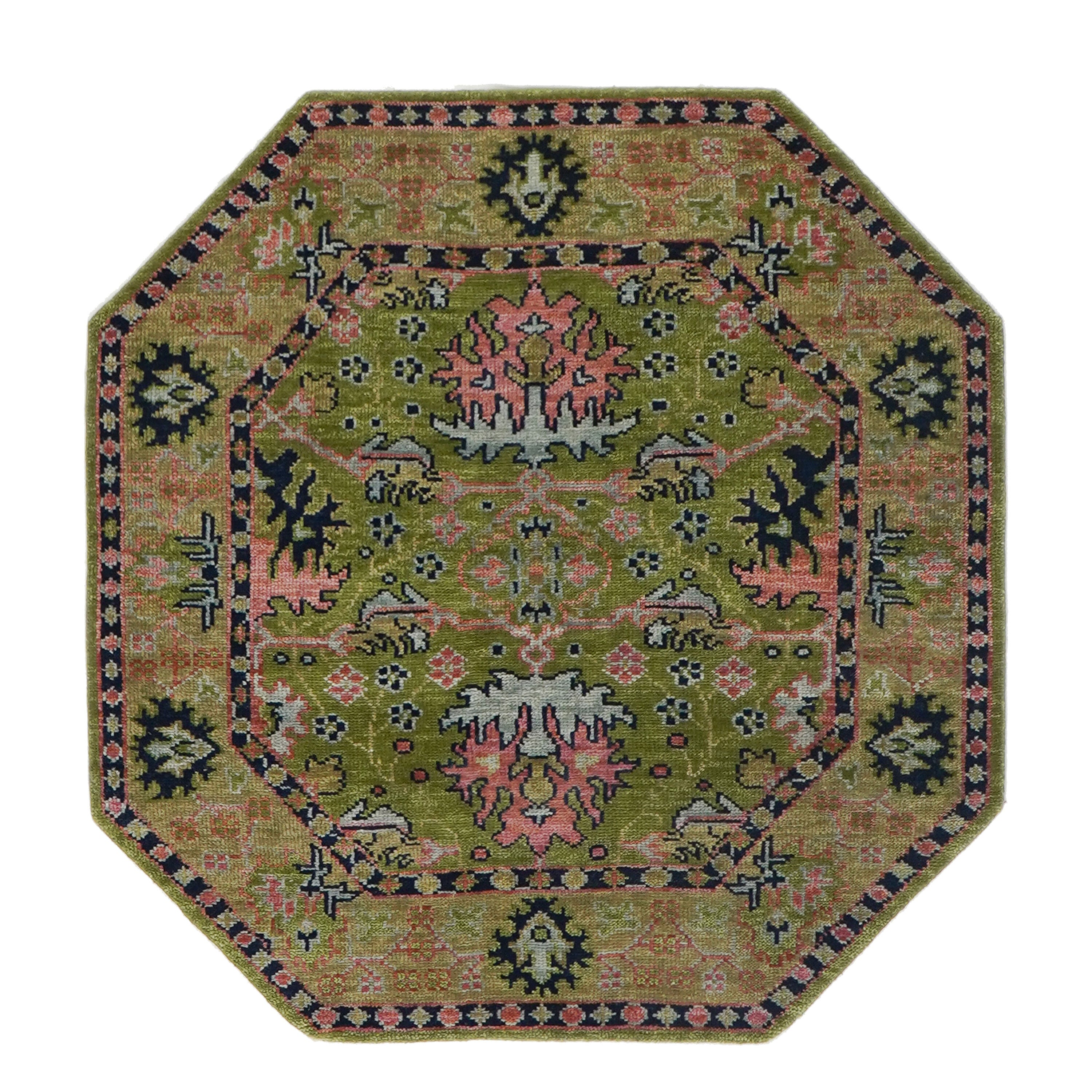 Multi Size Green, Rust Hand Knotted Muted Turkish Oushak 100% Wool William Morris Donegal Branches Arts and Craft Traditional Oriental Area Rug