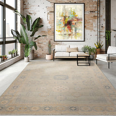 10x14 Beige Mint Caramel Color Hand Knotted Afghan Oushak Wool Traditional Oriental Rug