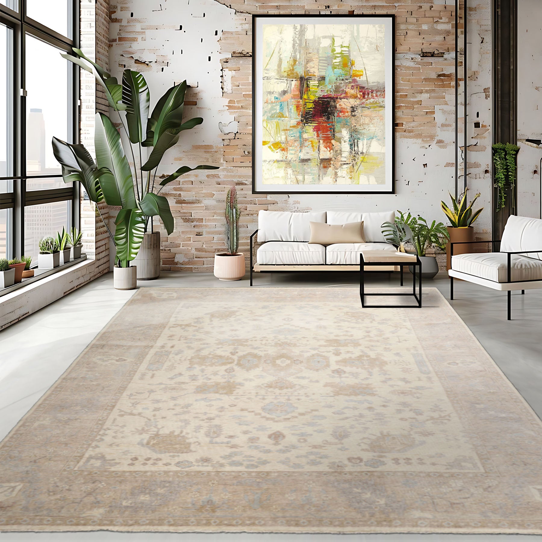 9x12 Ivory, Taupe, Tan Color Hand Knotted Afghan Oushak Wool Traditional Oriental Rug
