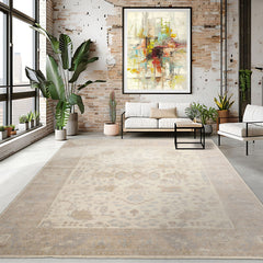 9x12 Ivory, Taupe, Tan Color Hand Knotted Afghan Oushak Wool Traditional Oriental Rug