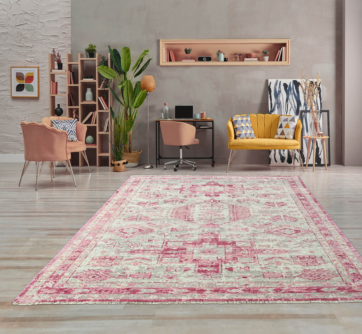 Multi Size Pink, Gray Hand Knotted Arts & Crafts 100% Wool Turkish Oushak Traditional Oriental Area Rug