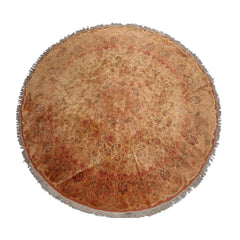 Round Tan, Peach Hand Knotted Wool and Silk Tabriz Traditional Oriental Area Rug