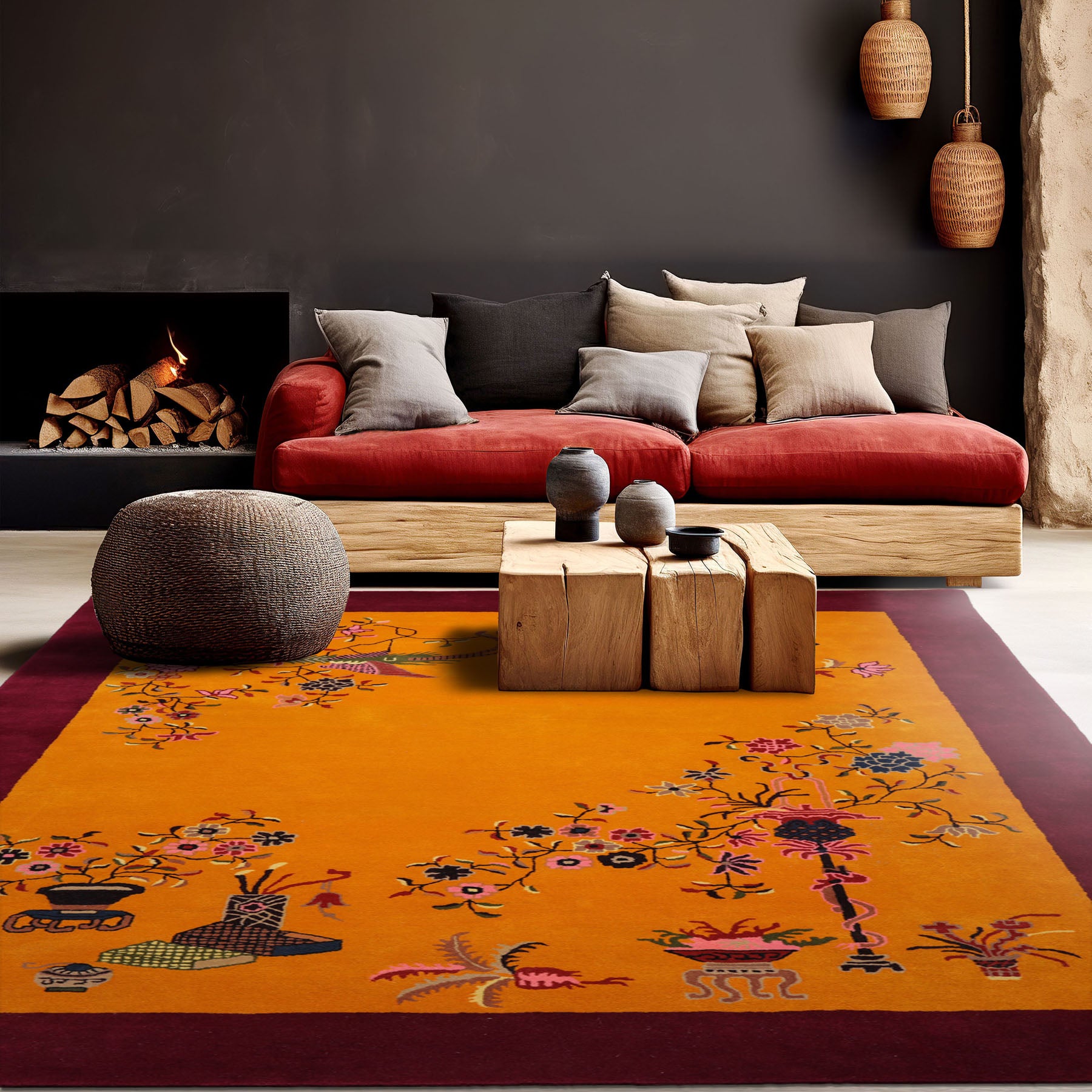 8x10 Gold Plum Pink Color Hand Tufted Floral New Zealand Wool  Oriental Rug