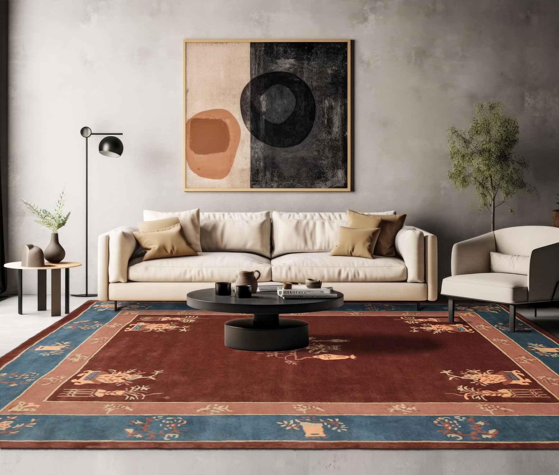 8x10 Brown Rose Turquoise Color Hand Tufted Vase New Zealand Wool Transitional Oriental Rug