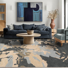 Runner Slate Gray Tan Brown Color Hand Tufted Abstract Wool and Bamboo Silk Modern Oriental Rug