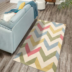 3x5 Ivory, Sage, Blue Color Hand Tufted Chevron Wool Modern Oriental Rug