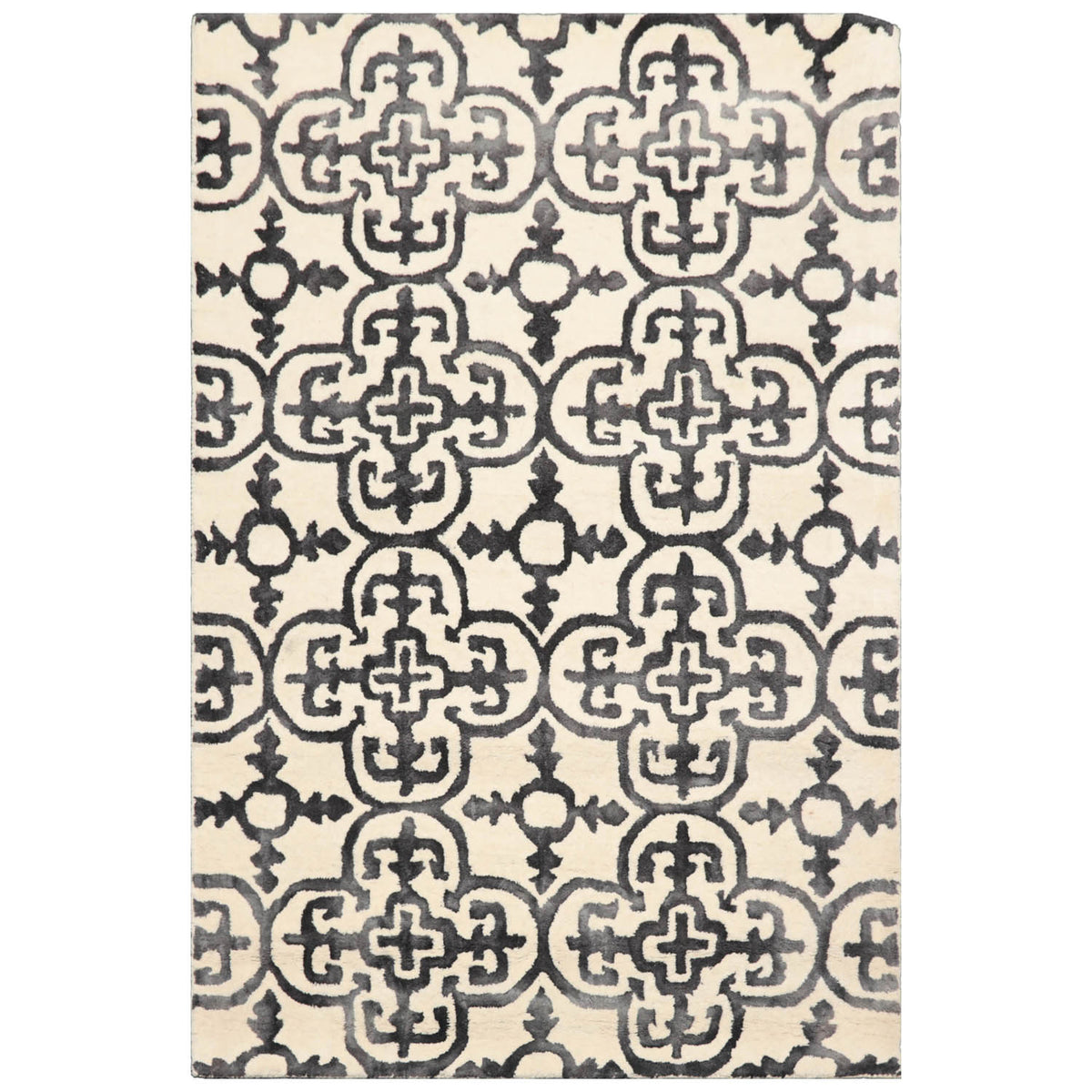 5x8 Ivory Charcoal Gray Color Hand Tufted Geometric Wool Transitional Oriental Rug