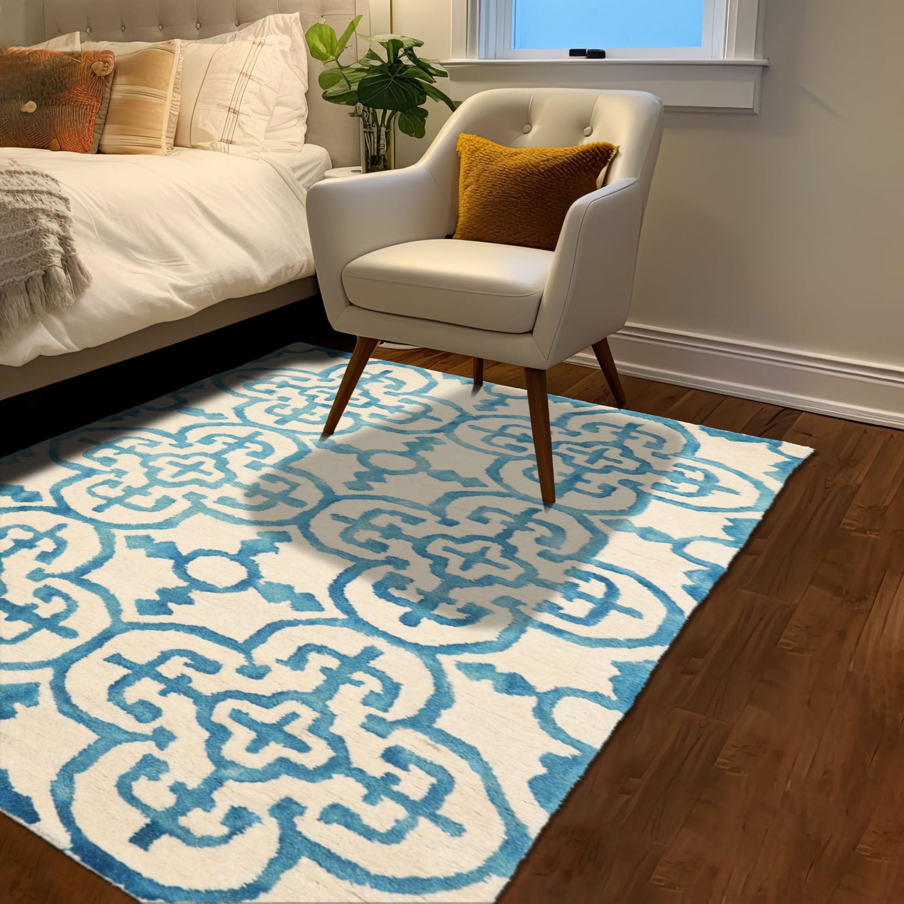 3x5 Ivory, Turquoise, Color Hand Tufted All-Over Wool Modern Oriental Rug