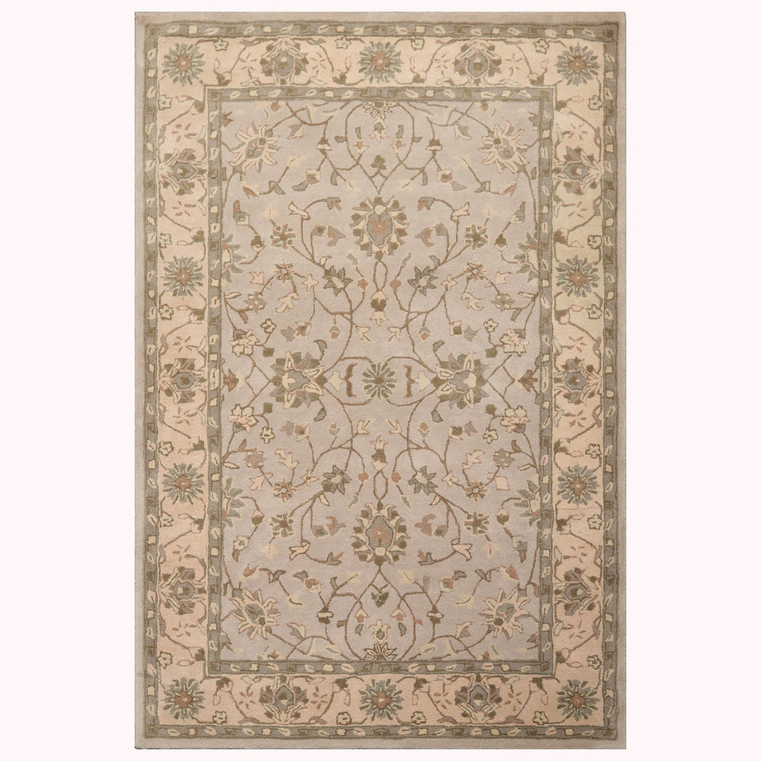 6x9 Taupe Beige Green Color Hand Tufted All-Over Wool Traditional Oriental Rug