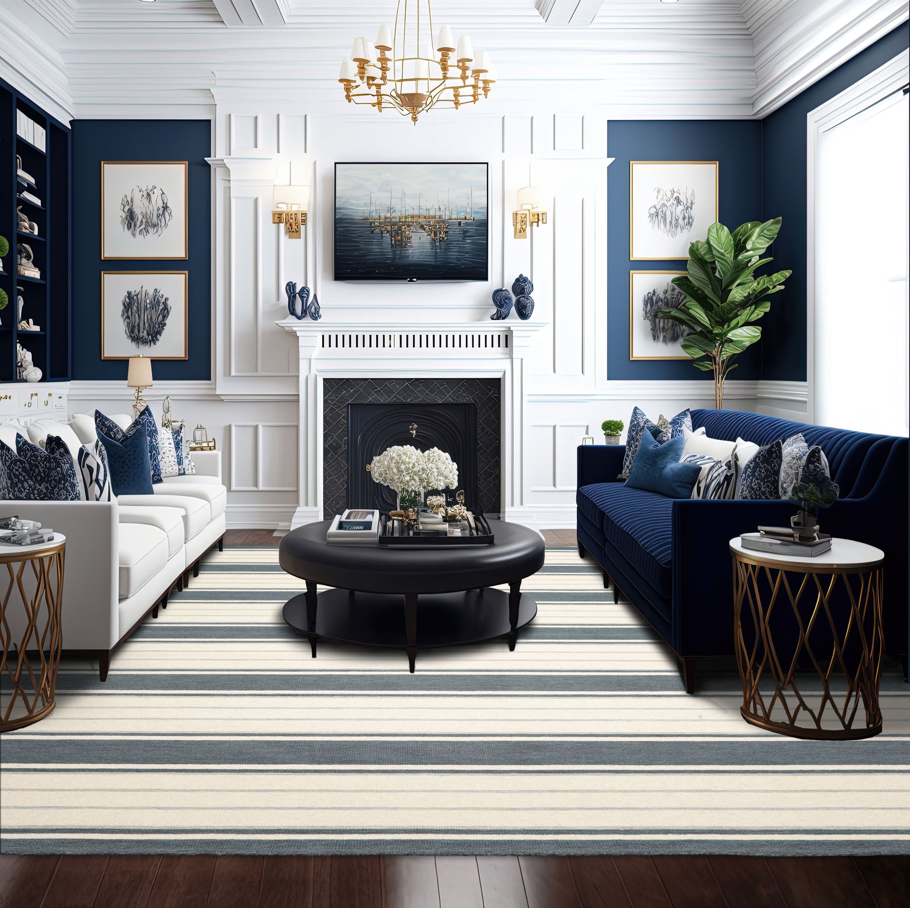 Multi Size Slate Cream Gray Color Hand Tufted Striped Wool Contemporary Oriental Rug