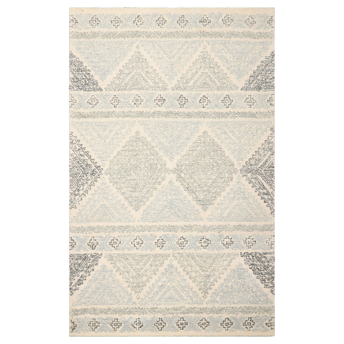 5x8 Ivory Charcoal Blue Color Hand Tufted Geometric Wool Transitional Oriental Rug
