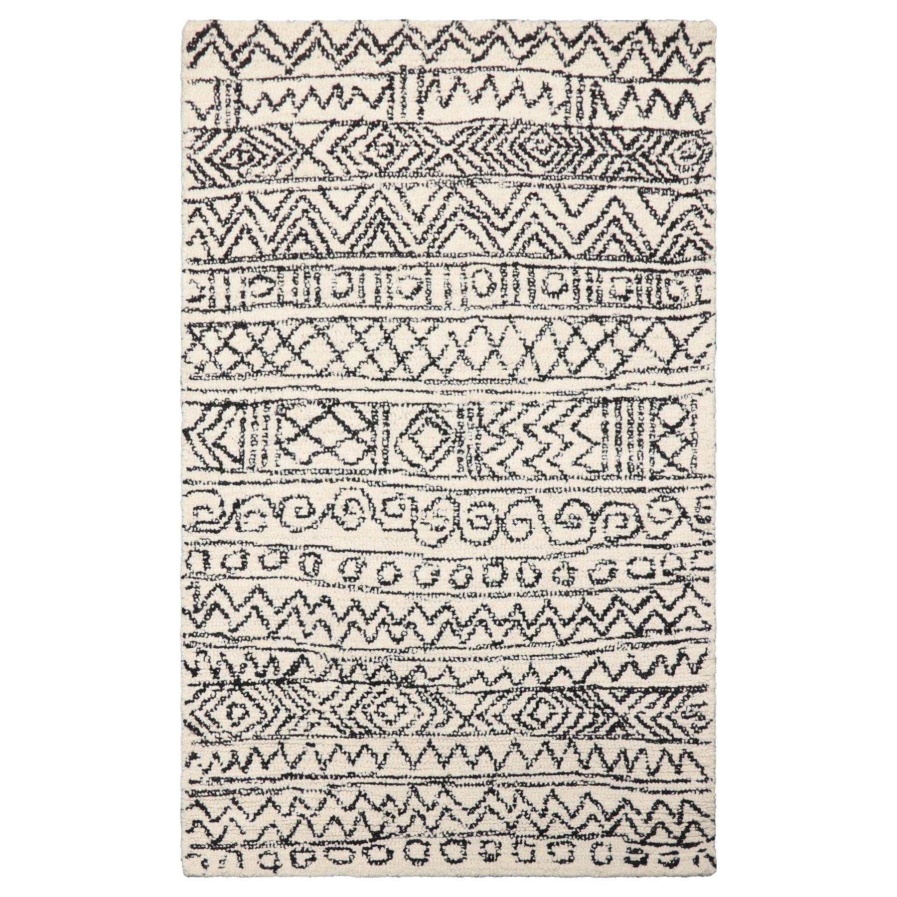 Runner Ivory Black Color Hand Tufted Moroccon Wool Tribal Oriental Rug