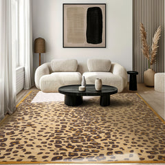 10x14 Warm Beige Gold Chocolate Color Hand Tufted Leopard Print Wool and Bamboo Silk Modern Oriental Rug