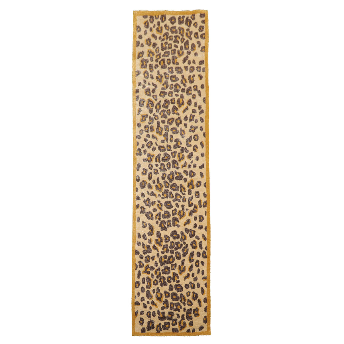 Runner Warm Beige Gold Chocolate Color Hand Tufted Leopard Print Wool and Bamboo Silk Modern Oriental Rug