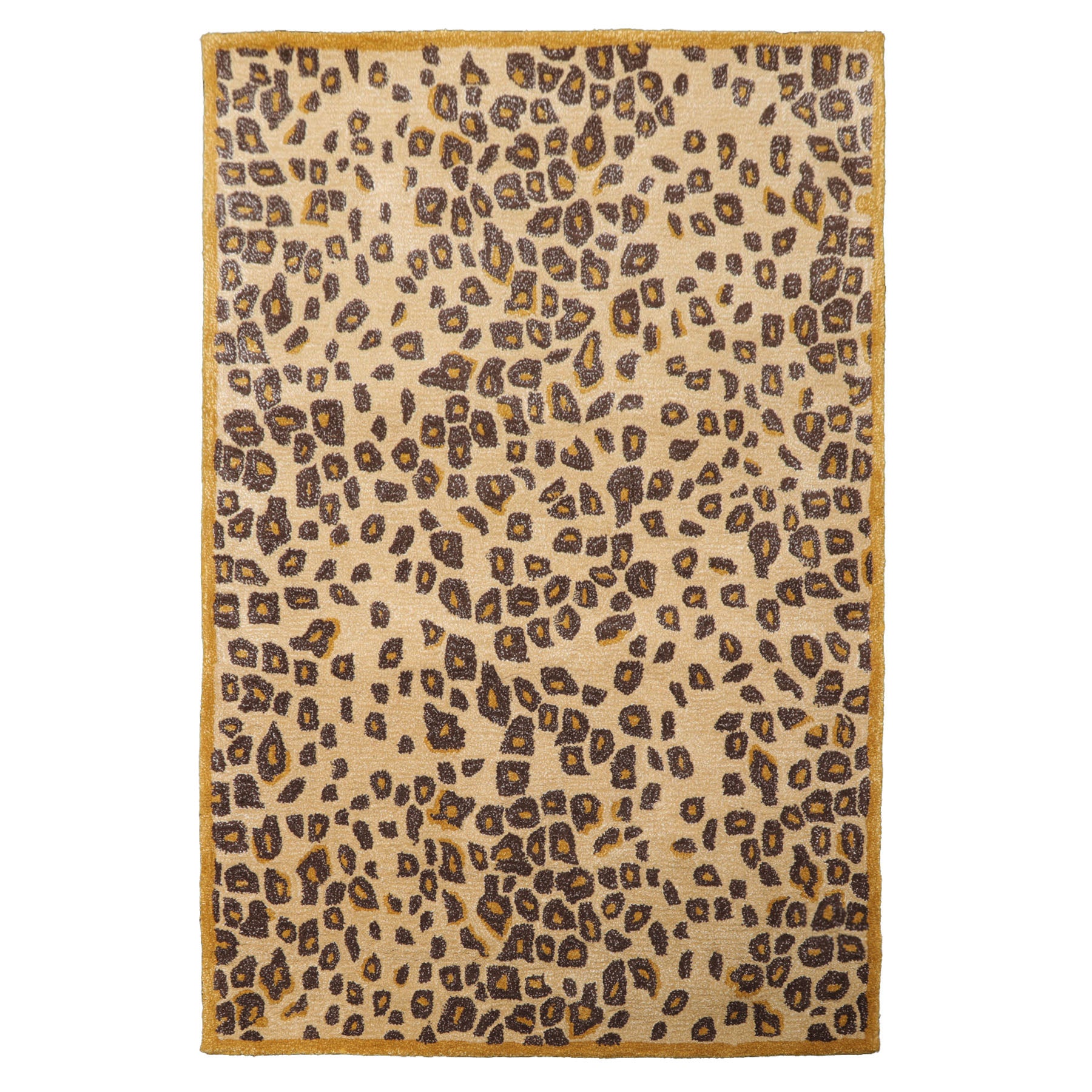 4x6 Warm Beige Gold Chocolate Color Hand Tufted Leopard Print Wool and Bamboo Silk Modern Oriental Rug