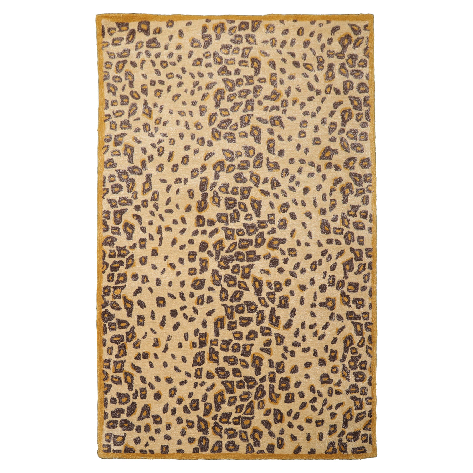 5x8 Warm Beige Gold Chocolate Color Hand Tufted Leopard Print Wool and Bamboo Silk Modern Oriental Rug