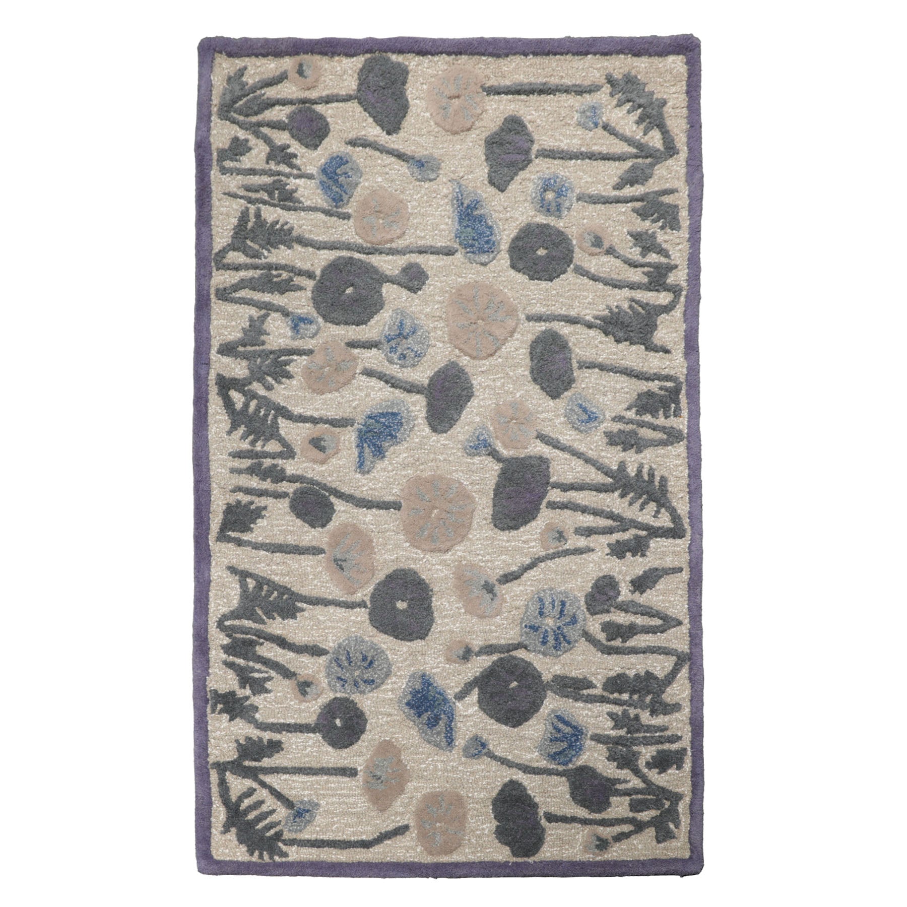 Runner Beige Tan Blue Color Hand Tufted Botanical Wool and Silk Contemporary Oriental Rug