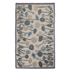 Runner Beige Tan Blue Color Hand Tufted Botanical Wool and Silk Contemporary Oriental Rug