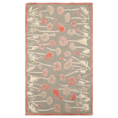 Runner Gray Beige Coral Rose Color Hand Tufted Floral Wool and Faux Silk Contemporary Oriental Rug