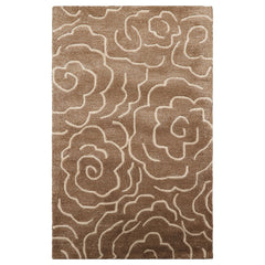 Runner Brown Beige Ivory Color Hand Tufted Floral Wool and Faux Silk Contemporary Oriental Rug