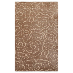 5x8 Brown Beige Ivory Color Hand Tufted Floral Wool and Faux Silk Contemporary Oriental Rug