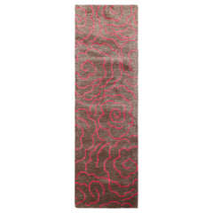 Runner Brown Ivory Pink Color Hand Tufted All-Over Wool and Faux Silk Contemporary Oriental Rug