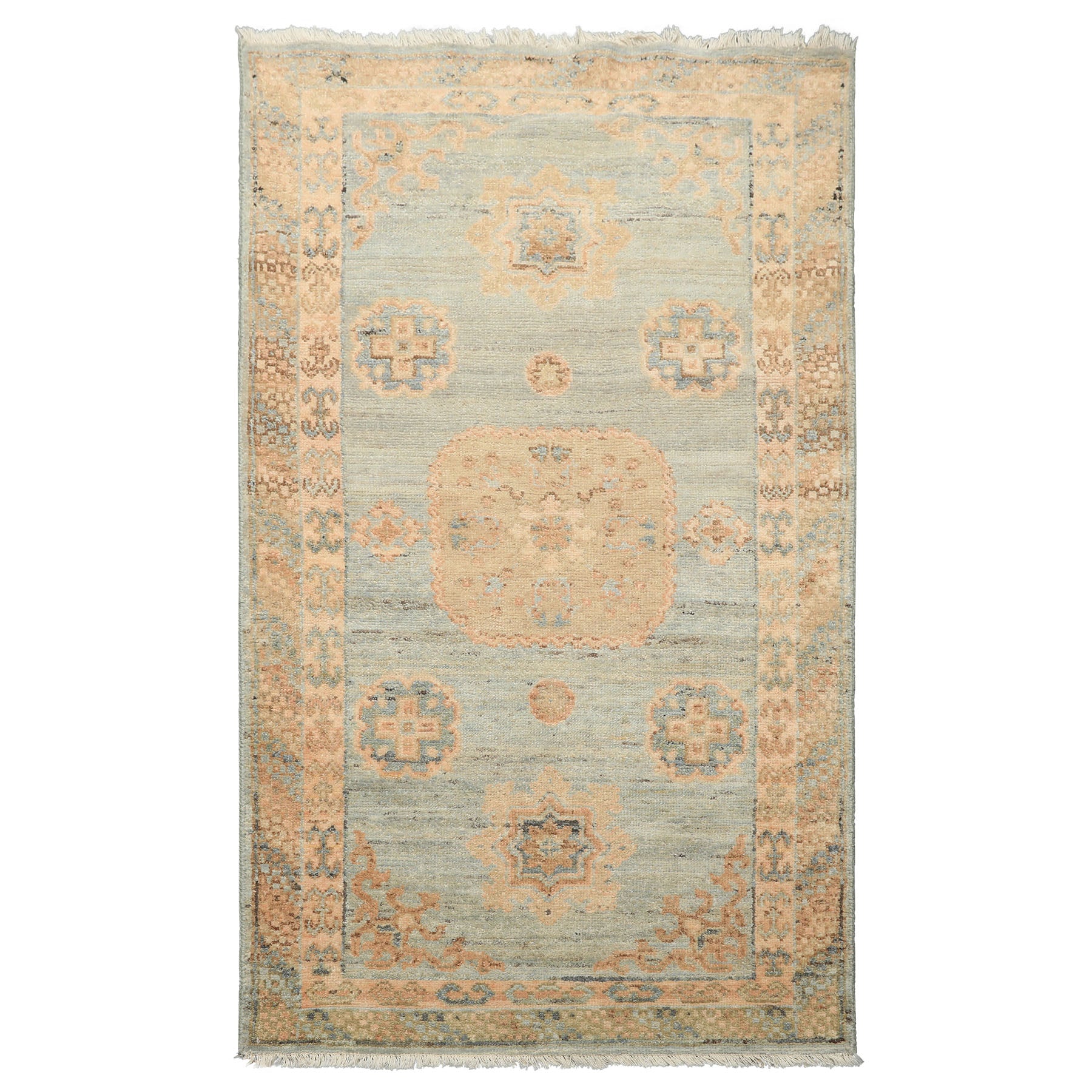 3x5 Mint, Blush, Beige Color Hand Knotted Afghan Oushak Wool Transitional Oriental Rug