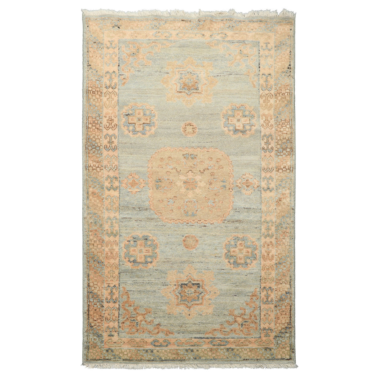 3x5 Mint, Blush, Beige Color Hand Knotted Afghan Oushak Wool Transitional Oriental Rug