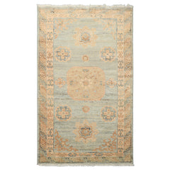 3x5 Mint, Blush, Beige Color Hand Knotted Afghan Oushak Wool Transitional Oriental Rug