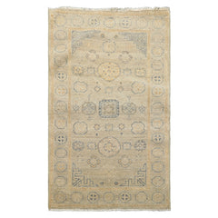 3x5 Beige, Gray, Slate Color Hand Knotted Afghan Oushak Wool Transitional Oriental Rug