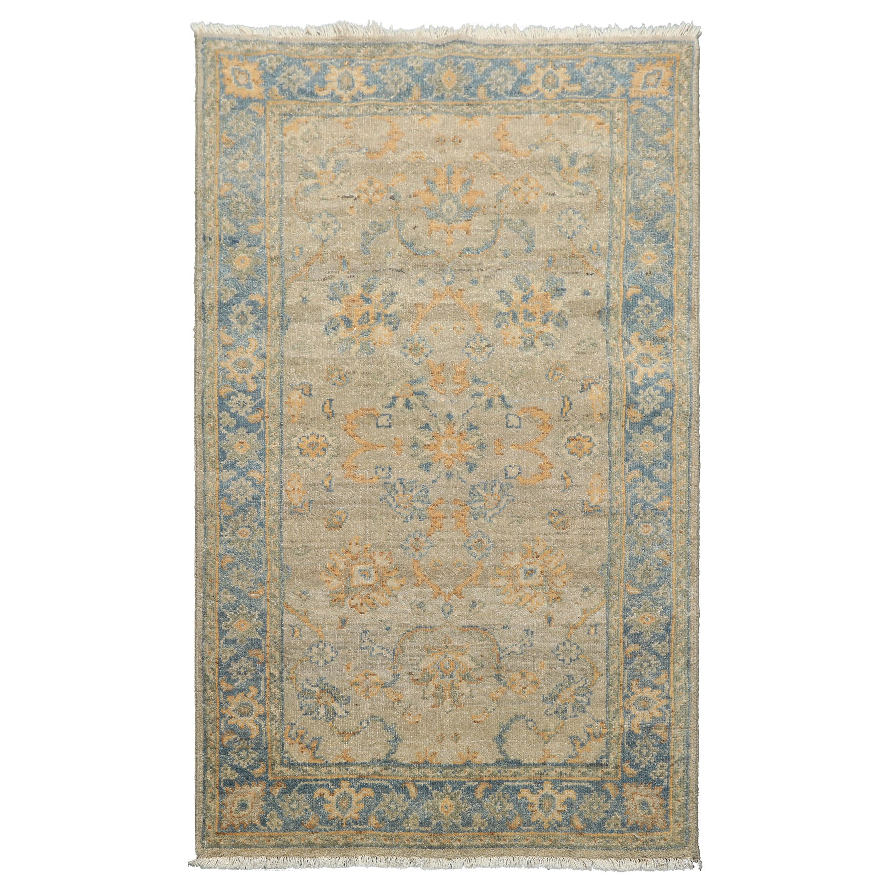 3x5 Gray, Beige, Aqua Color Hand Knotted Afghan Oushak Wool Transitional Oriental Rug