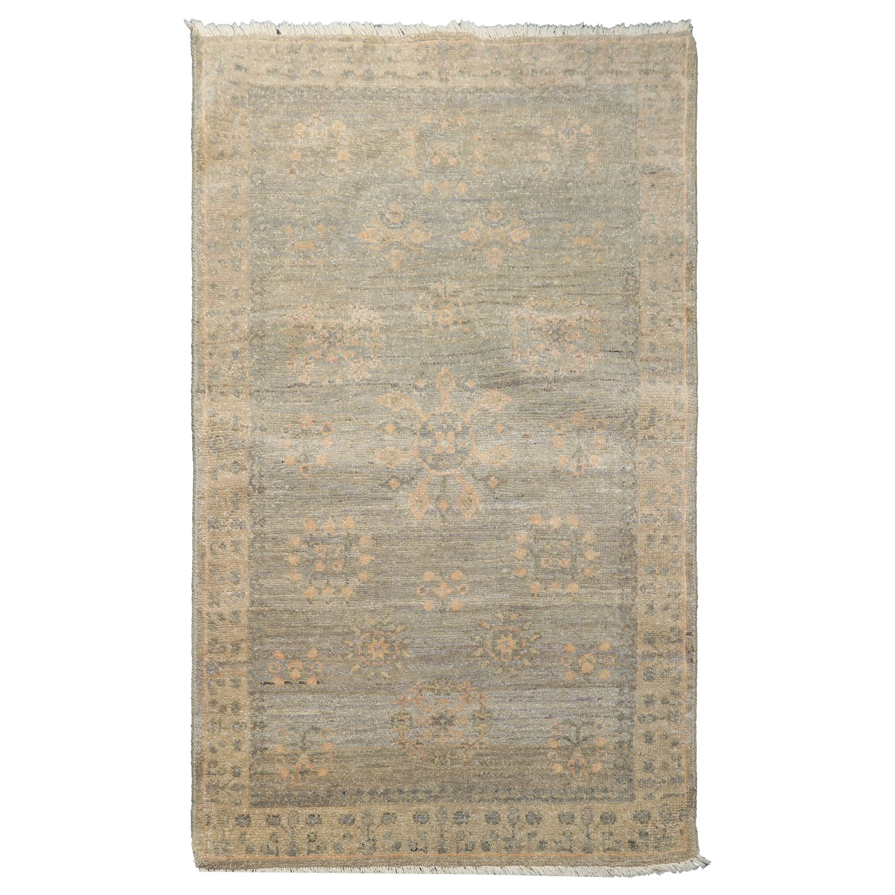 3x5 Mint, Gray, Beige Color Hand Knotted Afghan Oushak Wool Transitional Oriental Rug
