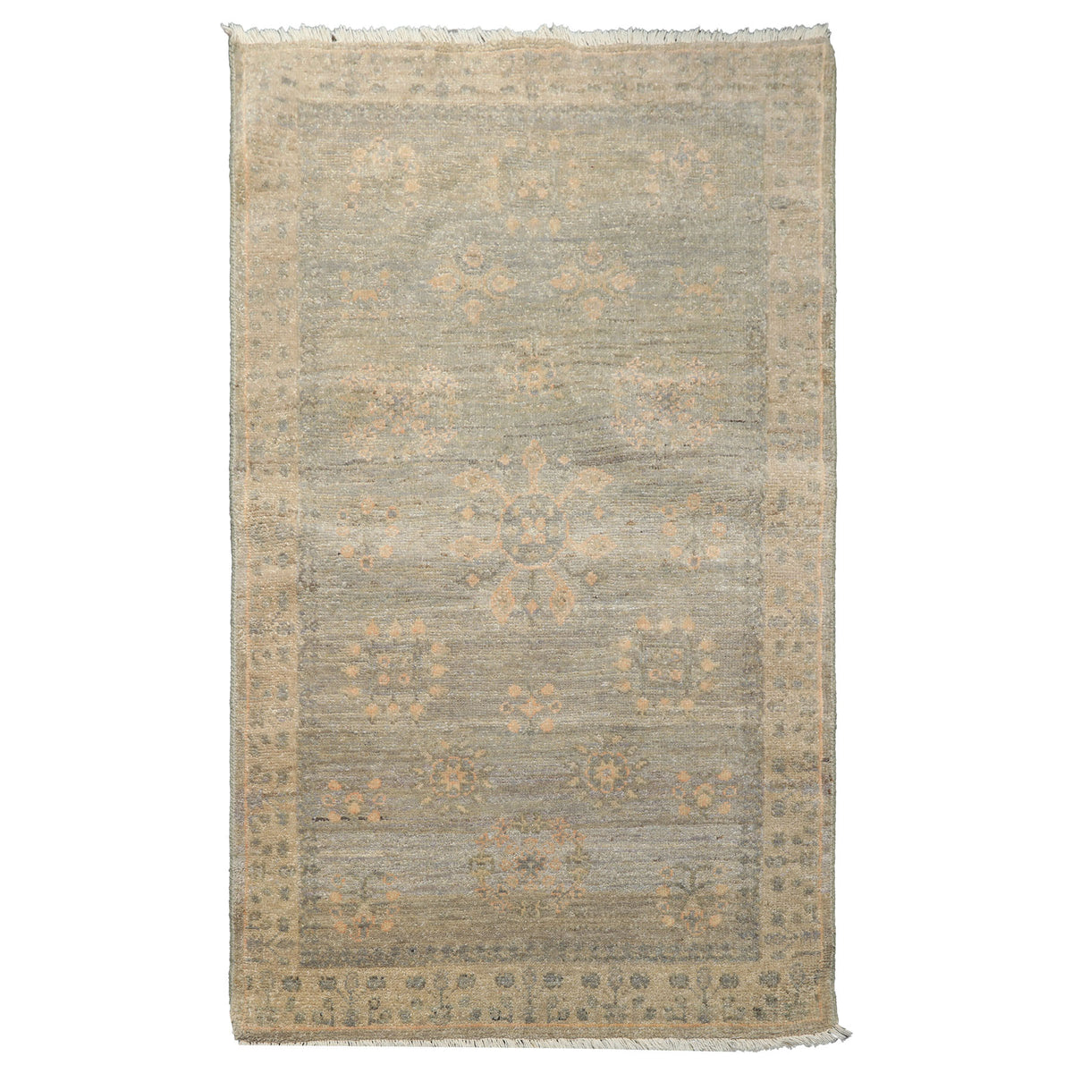 3x5 Mint, Gray, Beige Color Hand Knotted Afghan Oushak Wool Transitional Oriental Rug