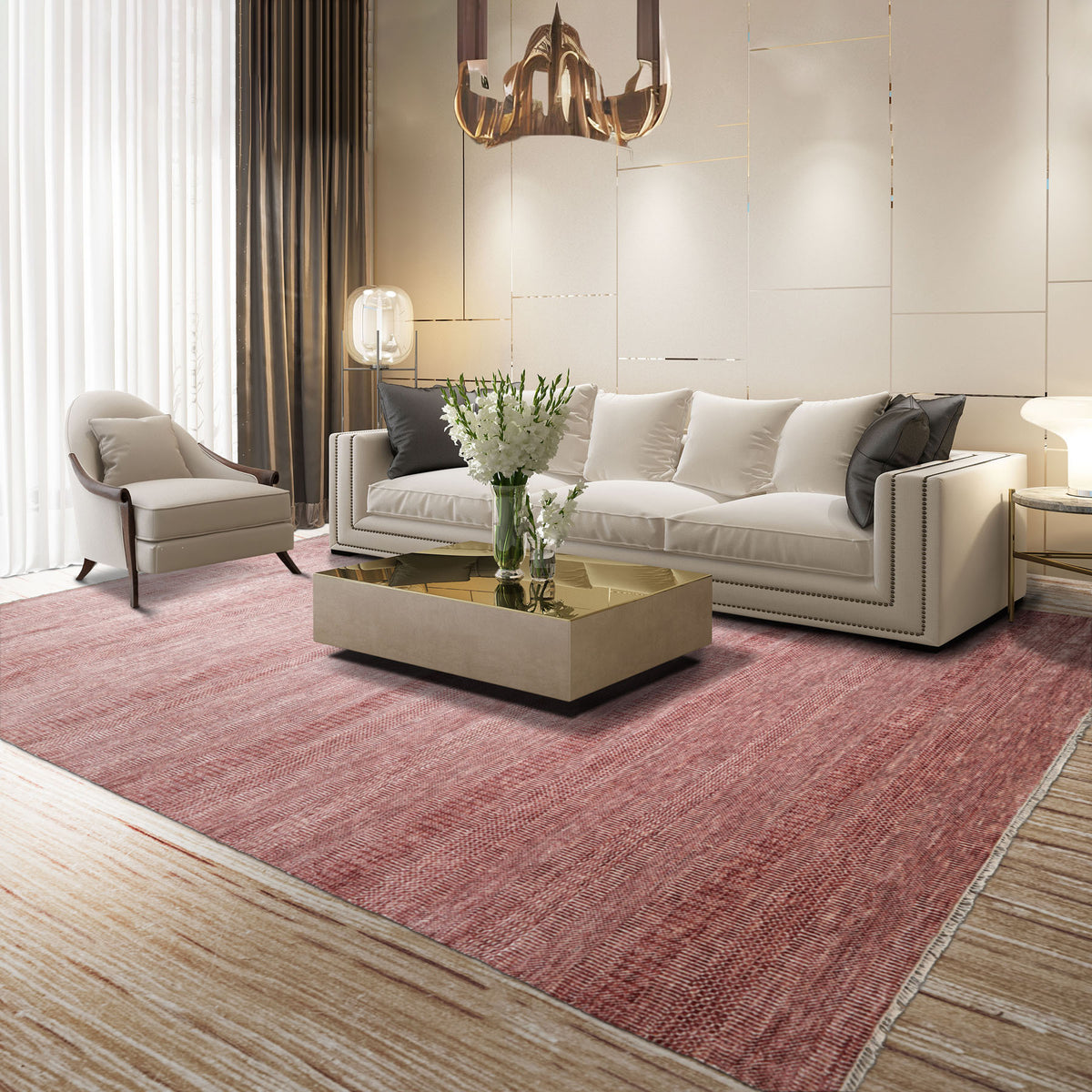 Raspberry Hand-Knotted Contemporary Tibetan Wool & Bamboo Silk LoomBloom Area Rug in Various Sizes