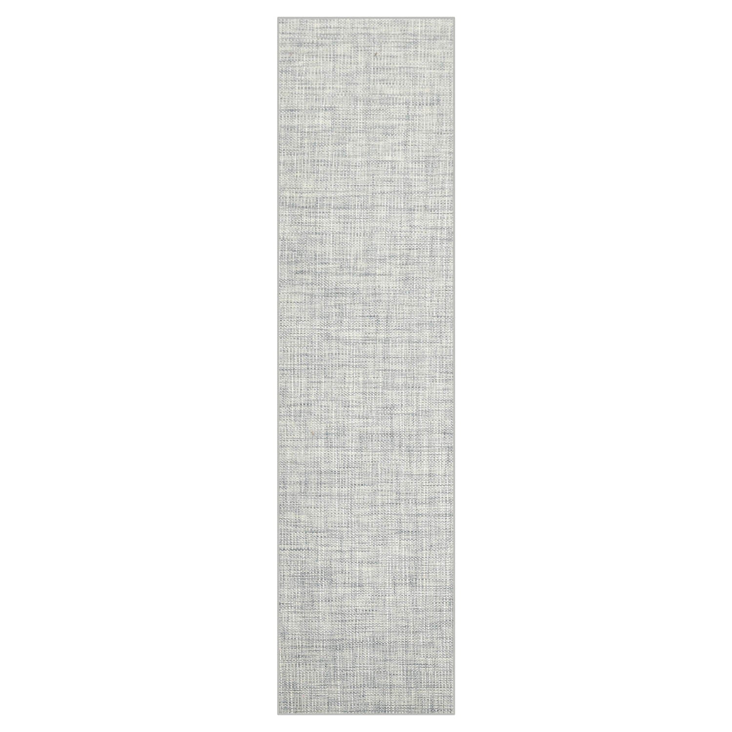 Runner Slate Blue Off White Color Hand Woven Textured 80%Wool & 20%Nylon Contemporary Oriental Rug