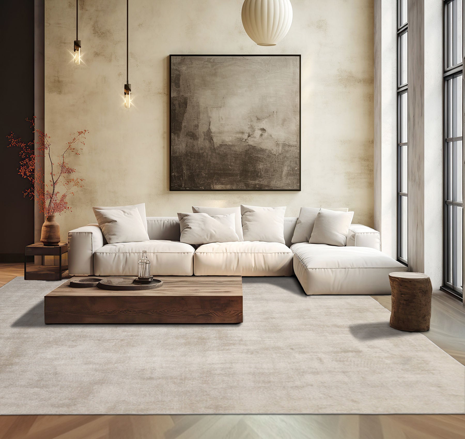 Multi Size Gray Beige Color Hand Tufted Textured New Zealand Wool Contemporary Oriental Rug