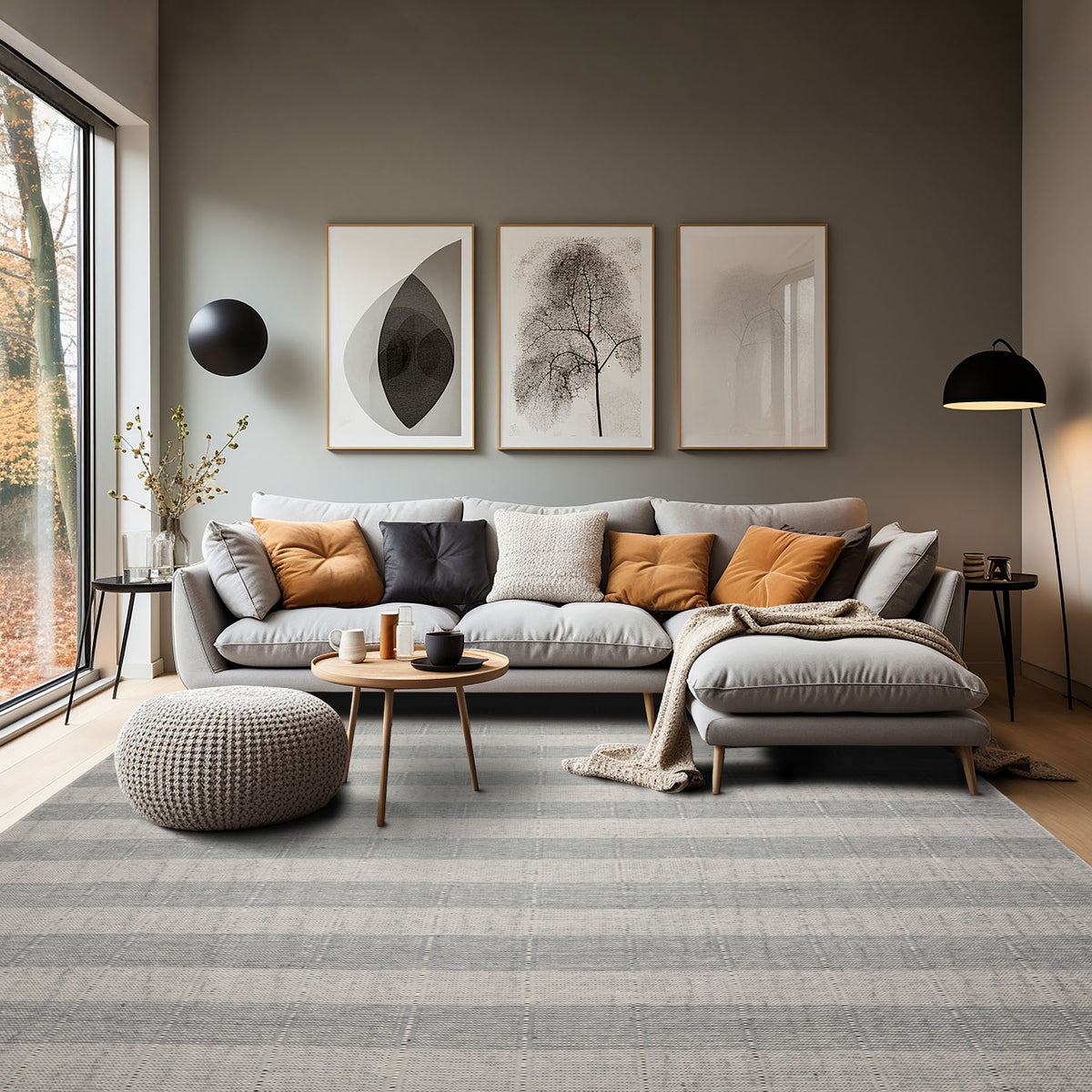 Galateah Multi Size Gray Wool Plaid Flatweave Modern Rug by LoomBloom Hand Woven Oriental Style