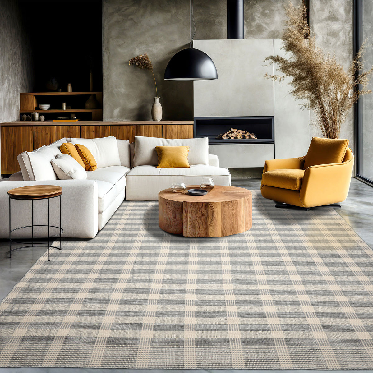 Frankie-Louise Multi Size Ivory Wool Plaid Flatweave Modern Rug by LoomBloom Hand Woven Oriental Style