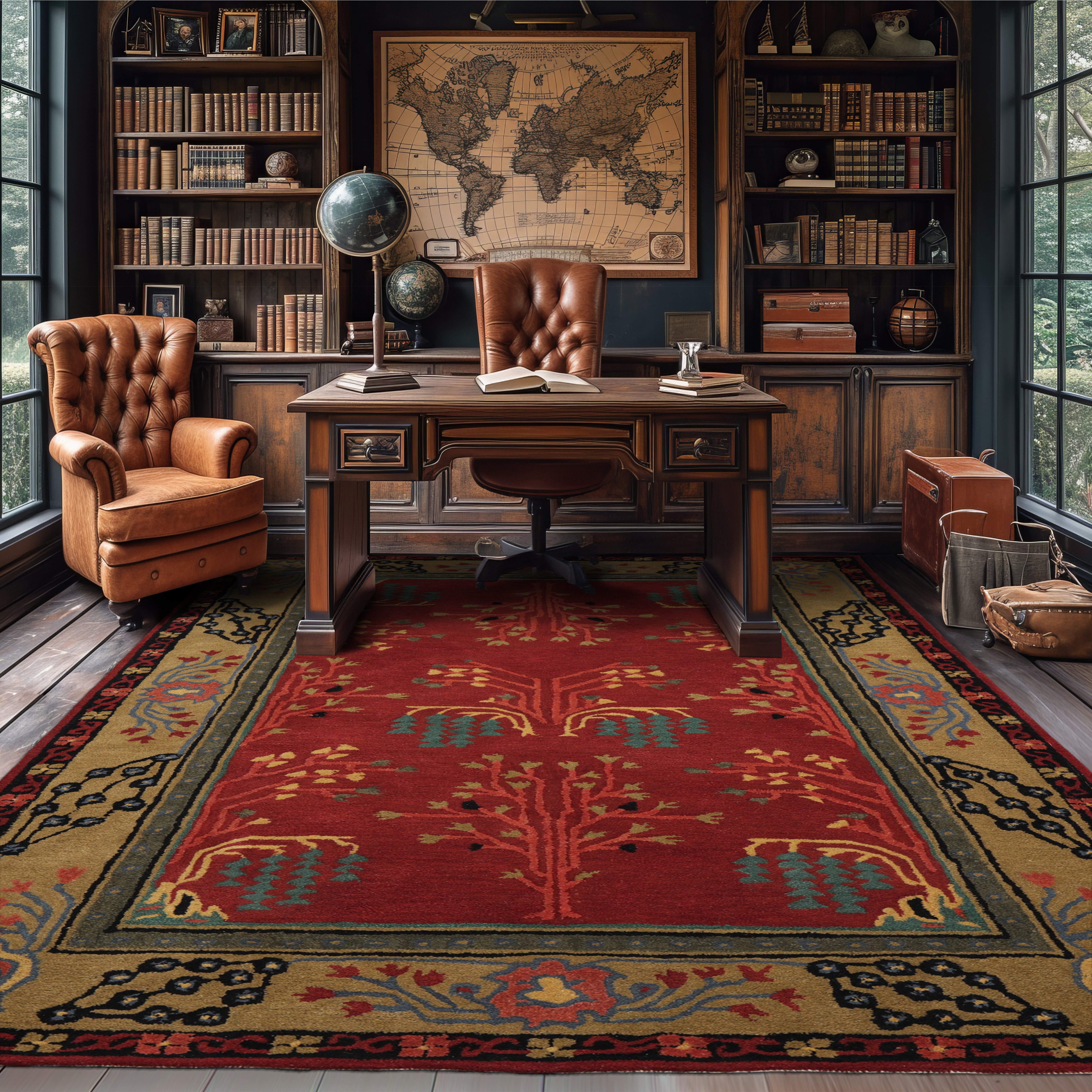 Multi Color Multi Size Hand Tufted Handmade 100% Wool Donegal Branches Arts & Crafts Oriental Area Rug