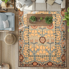 Multi Size Beige Peach Blue Color Hand Tufted Arts & Crafts Wool Transitional Oriental Rug