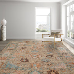 8x10 Beige Blush Aqua Color Hand Knotted Oushak Wool Transitional Oriental Rug