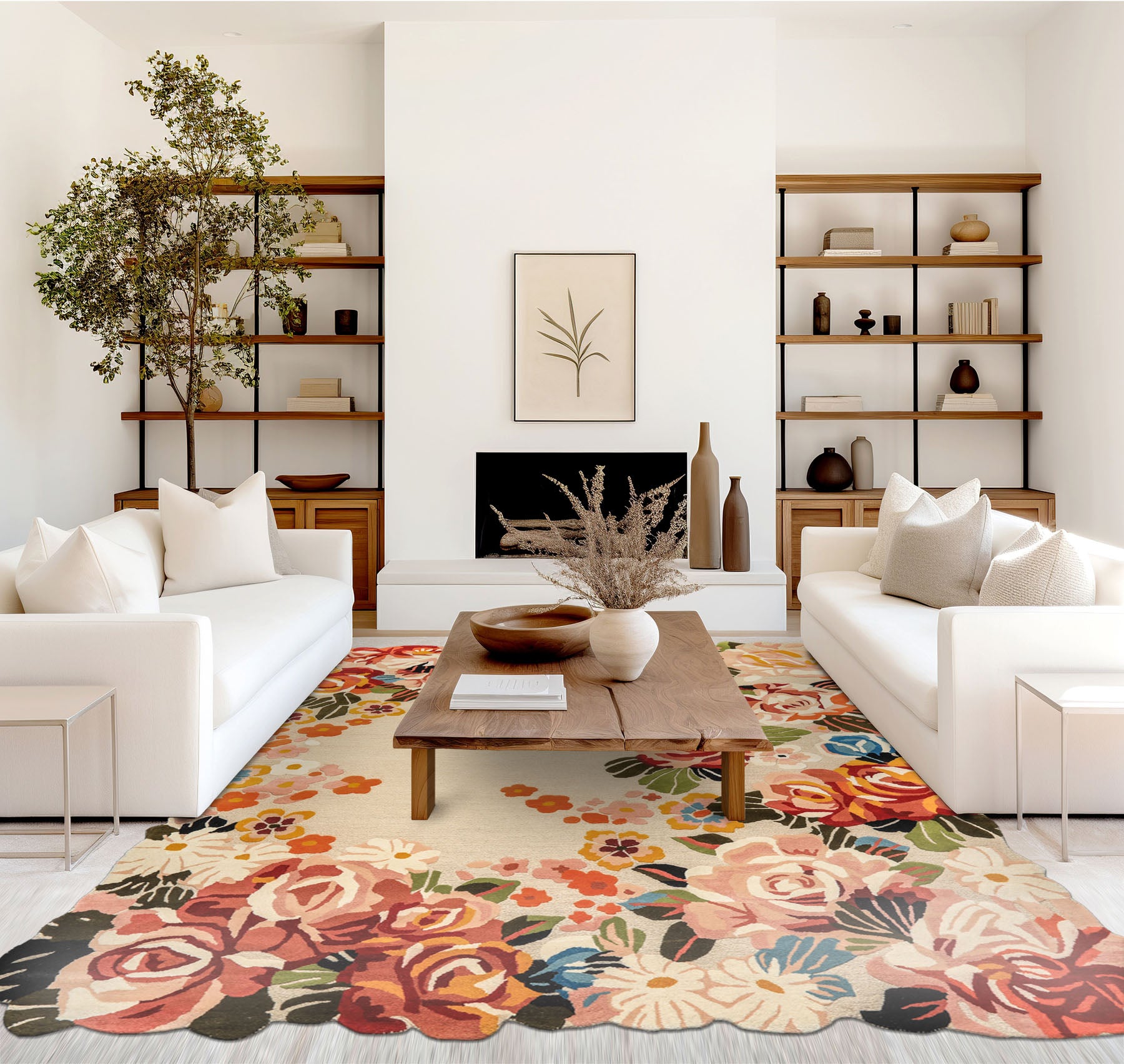 8x10 Ivory, Blush, Green Color Hand Tufted Irregular Rug Wool Modern & Contemporary Oriental Rug