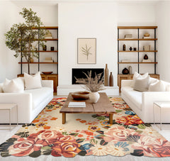 8x10 Ivory, Blush, Green Color Hand Tufted Irregular Rug Wool Modern & Contemporary Oriental Rug