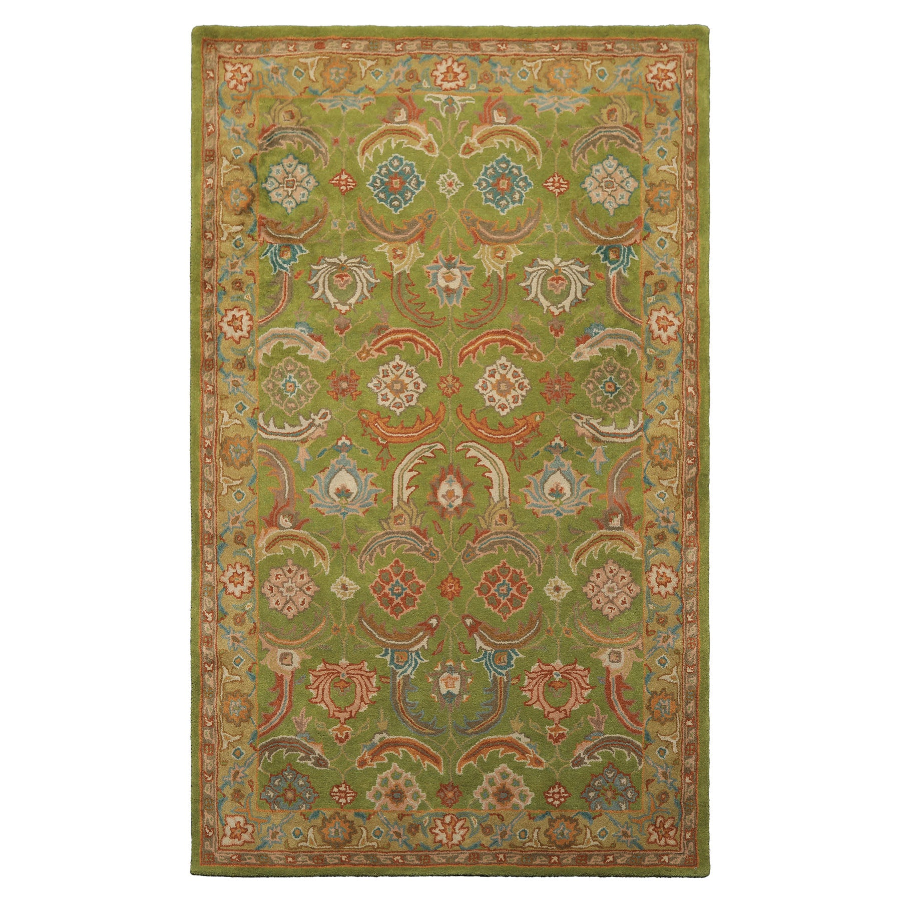 Multi Size Lime Ivory Turquoise Color Hand Tufted William Morris Wool Arts & Crafts Oriental Rug