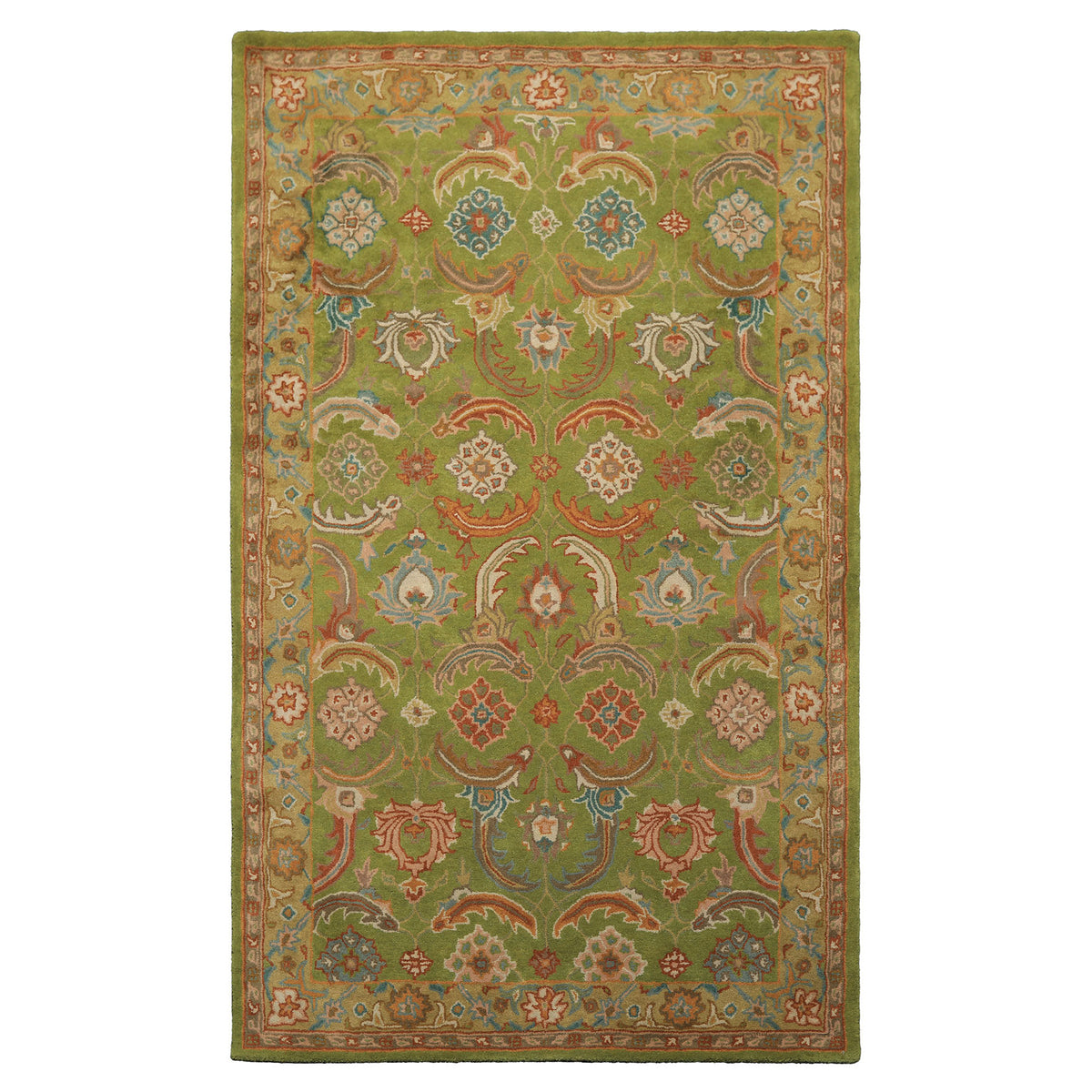 Multi Size Lime Ivory Turquoise Color Hand Tufted William Morris Wool Arts & Crafts Oriental Rug
